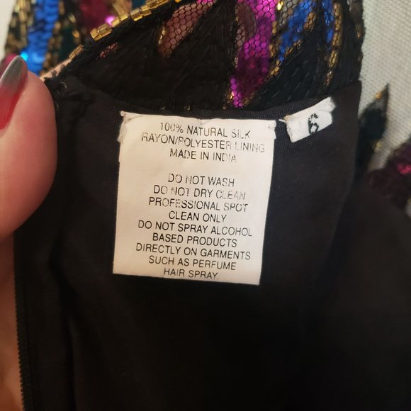 Black Sequined Evening Dress Size 6 Creative Creations Knee Length Colorful - Picture 7 of 7